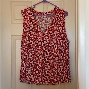 Red and pink floral sleeveless V-neck top